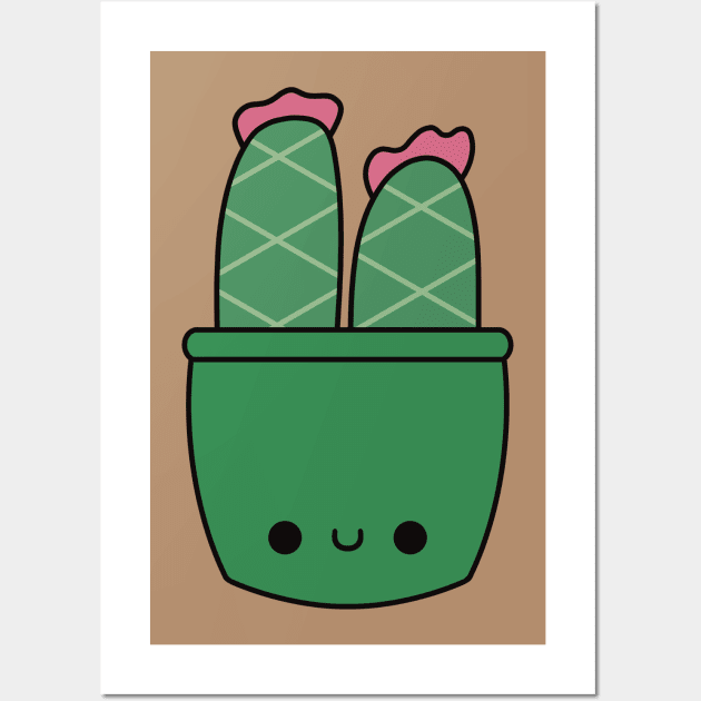 Cute Kawaii Cactus In Green Pot Wall Art by KawaiiByDice